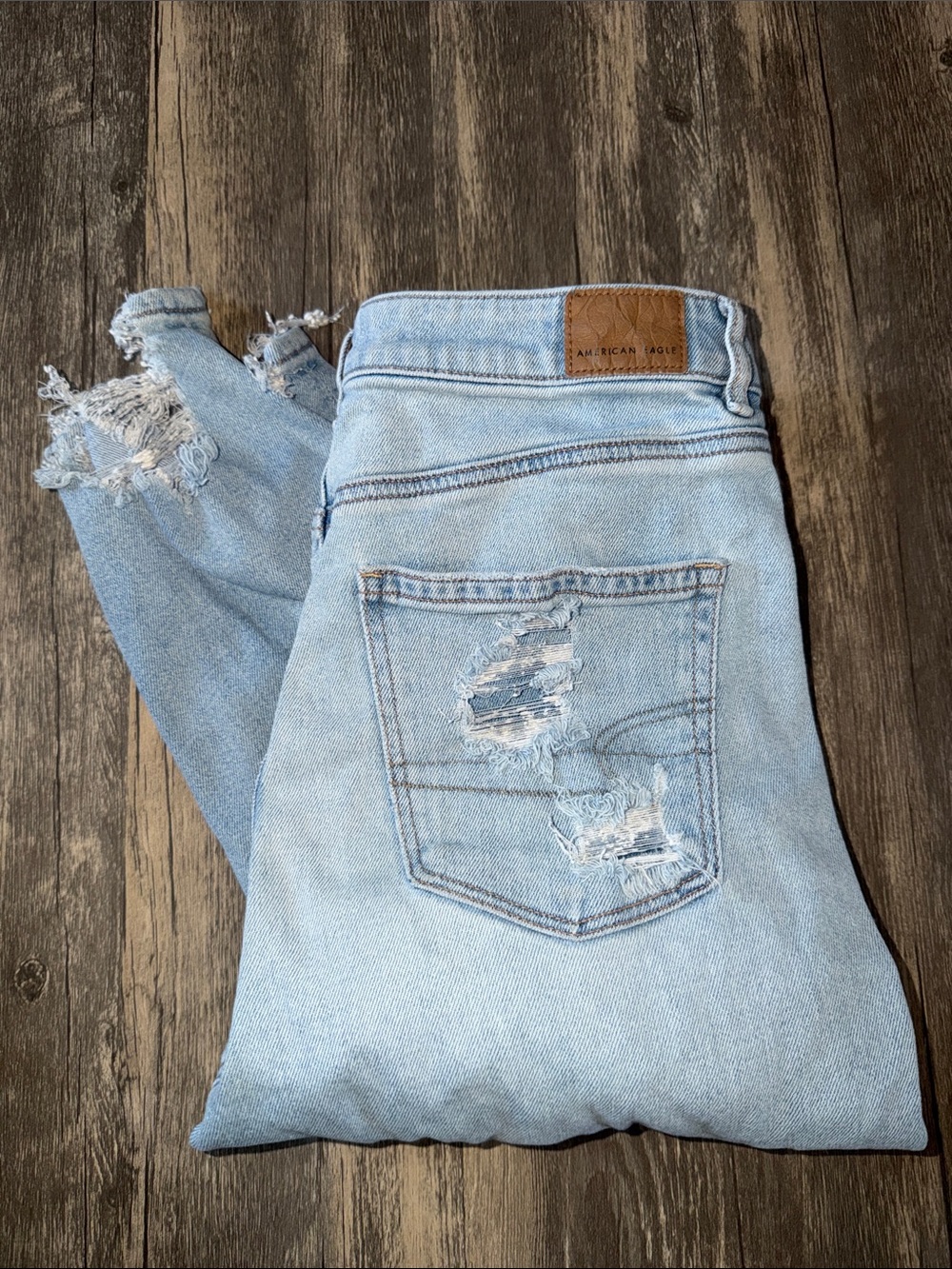 American Eagle Outfitters Pale Blue Distressed Boyfriend Jeans